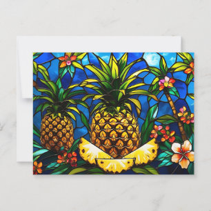 Ananas aus Hartglas und tropische Blume Postkarte