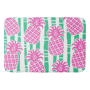 Ananas Bambus Streifen Pink & Green Muster Badematte