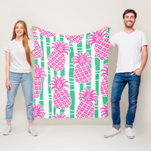 Ananas Bambus Streifen Pink & Green Muster Fleecedecke