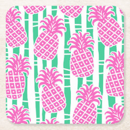 Ananas Bambus Streifen Pink & Green Muster Rechteckiger Pappuntersetzer