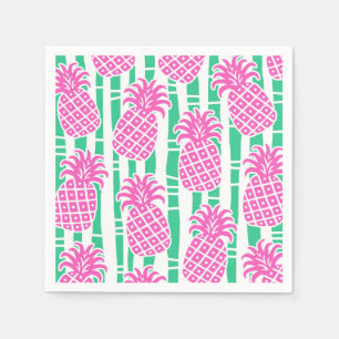 Ananas Bambus Streifen Pink & Green Muster Serviette
