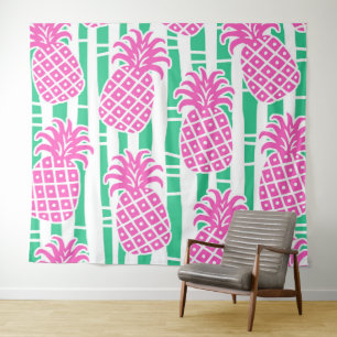 Ananas Bambus Streifen Pink & Green Muster Wandteppich