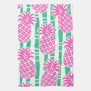 Ananas Bambus Streifen Rosa & Grün Muster Geschirrtuch