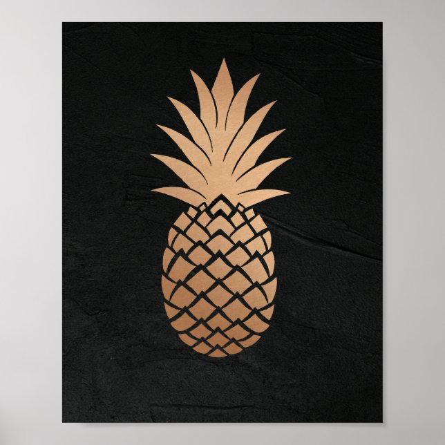 Ananas Black Gold Tropical Minimalistisch elegant Poster (Vorne)