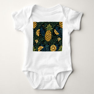 Ananas, Blätter aus Palmen: tropisches Muster. Baby Strampler
