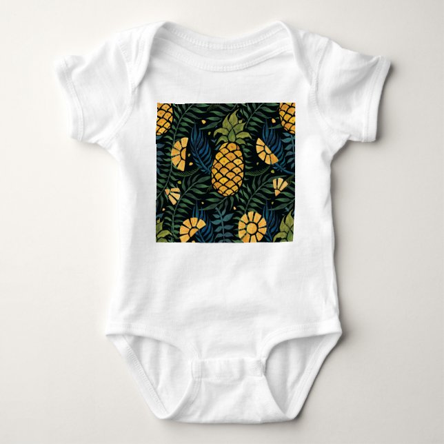 Ananas, Blätter aus Palmen: tropisches Muster. Baby Strampler (Vorderseite)
