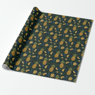 Ananas, Blätter aus Palmen: tropisches Muster. Geschenkpapier