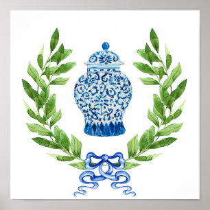 Ananas Blue & White Ginger Jar Art Print Poster
