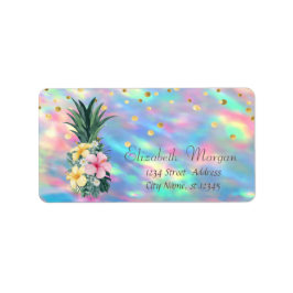 Ananas-Blume Dots Holographic Iridescent Opal Adressaufkleber