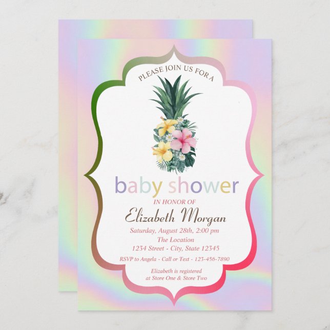 Ananas Blume Holographic Baby Shower Einladung (Vorne/Hinten)