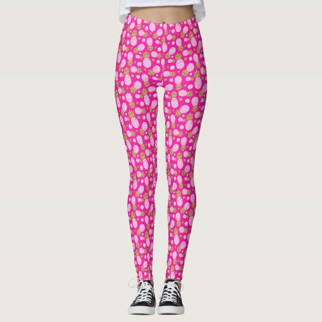 Ananas-Blume, rosa grün und weiß, Leggings (Vorderseite)