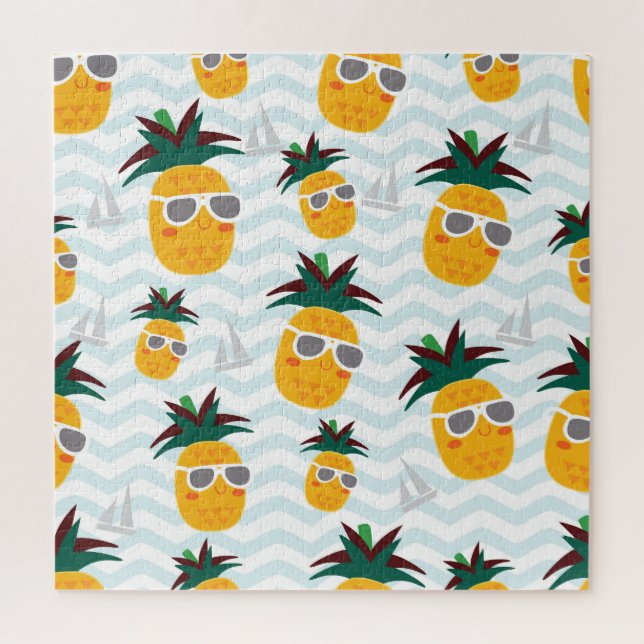 Ananas, Boot: niedliches Ozeanmuster. Puzzle (Vertikal)