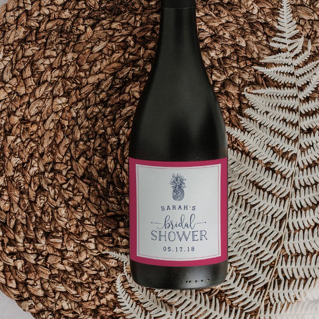 Ananas-Brautparty-Weinetiketten, rosa und schwer Weinetikett (Von Creator hochgeladen)