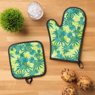 Ananas-Camouflage Hawaiian Tropical Limon Ofenhandschuh & Topflappen-Set