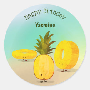 Ananas-Cartoon Happy Birthday Sticker