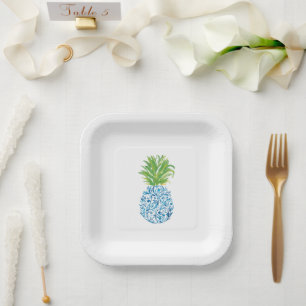 Ananas Chinoiserie Blau Weiße Preppy Pappteller