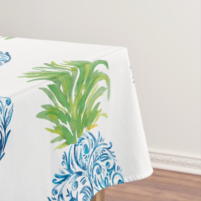 Ananas Chinoiserie Blau Weiße Preppy Tischdecke (Beispiel)