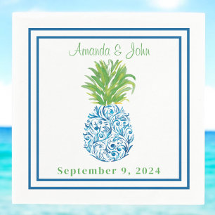 Ananas Chinoiserie Blue Border Preppy Wedding Serviette