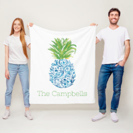 Ananas Chinoiserie Blue White Preppy Name Fleecedecke