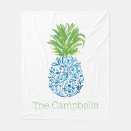 Ananas Chinoiserie Blue White Preppy Name Fleecedecke