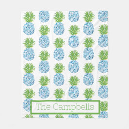 Ananas Chinoiserie Blue White Preppy Name Fleecedecke