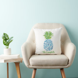 Ananas Chinoiserie Blue White Preppy Name Kissen