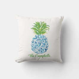 Ananas Chinoiserie Blue White Preppy Name Kissen