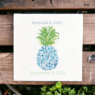 Ananas Chinoiserie Blue White Preppy Wedding Serviette