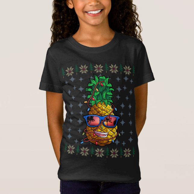 Ananas Christmas Lights Hawaii Lover T-Shirt (Vorderseite)