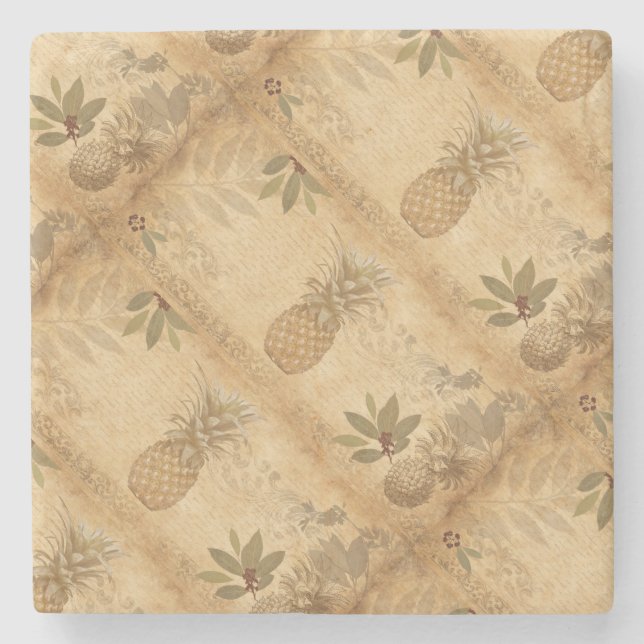 Ananas-Collage im altmodischen Stil Steinuntersetzer (Vorderseite)