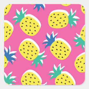 Ananas Crazy Colors: Childish Pop-Art. Quadratischer Aufkleber