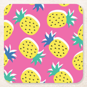 Ananas Crazy Colors: Childish Pop-Art. Rechteckiger Pappuntersetzer