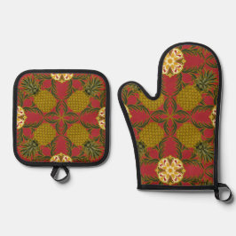 Ananas-Design auf rotem Hintergrund Ofenhandschuh & Topflappen-Set