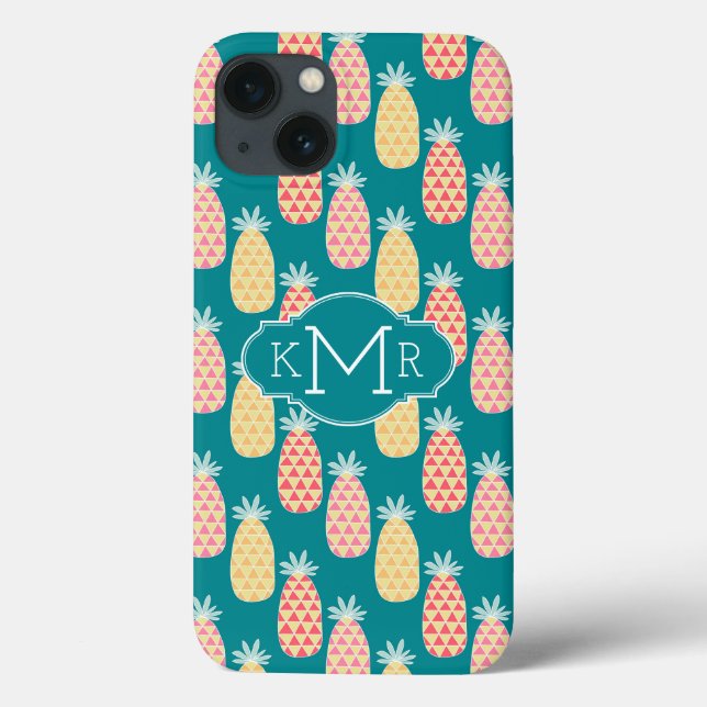 Ananas Doodle Muster | Monogramm Case-Mate iPhone Hülle (Rückseite)