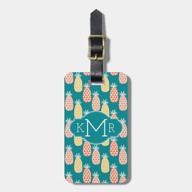 Ananas-Doodle-Muster| Monogramm Gepäckanhänger (Vorderseite vertikal)