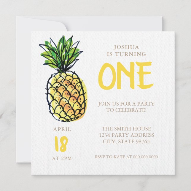 Ananas Einladung zum ersten Geburtstag (Vorderseite)