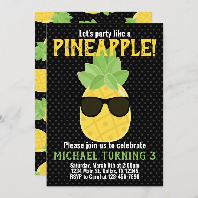 Ananas Einladung zur Geburtstagspartei (Vorne/Hinten)