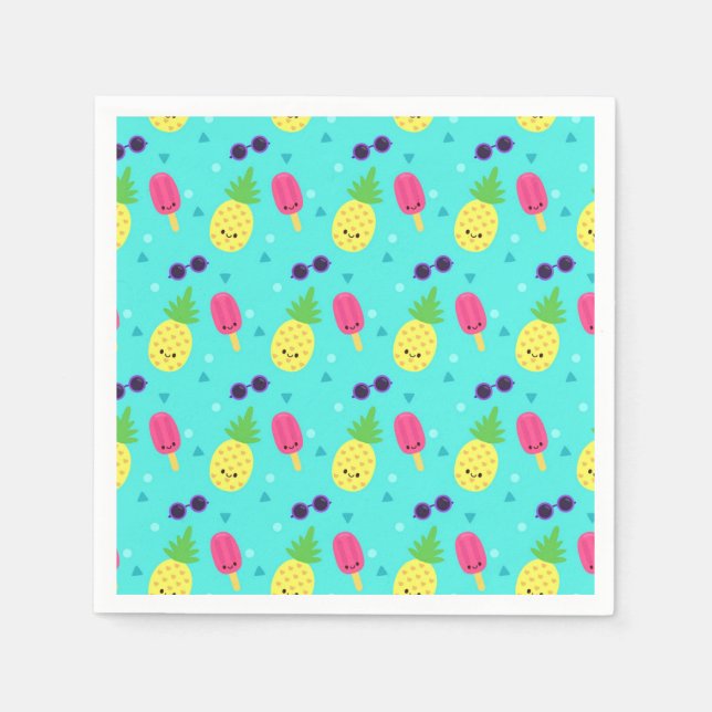 Ananas, Eiscreme und Sonnenbrille Serviette (Vorderseite)
