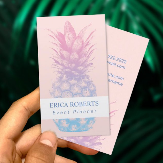 Ananas Elegant Rosa & Blue Event Planner Visitenkarte (Von Creator hochgeladen)