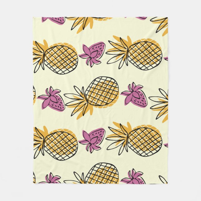 Ananas, Erdbeere Vintages Textildesign. Fleecedecke (Vorderseite)