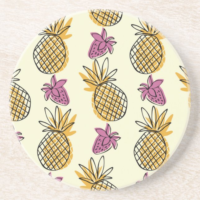Ananas, Erdbeere Vintages Textildesign. Getränkeuntersetzer (Vorne)
