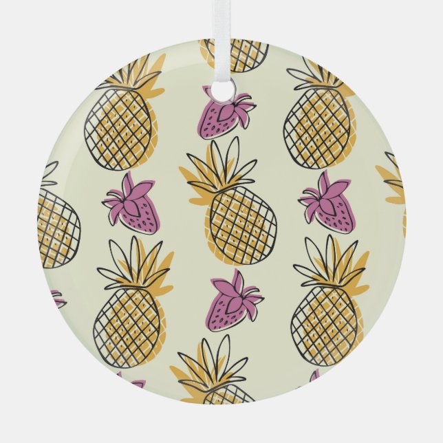 Ananas, Erdbeere Vintages Textildesign. Ornament Aus Glas (Vorderseite)