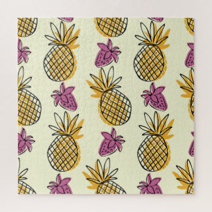 Ananas, Erdbeere Vintages Textildesign. Puzzle
