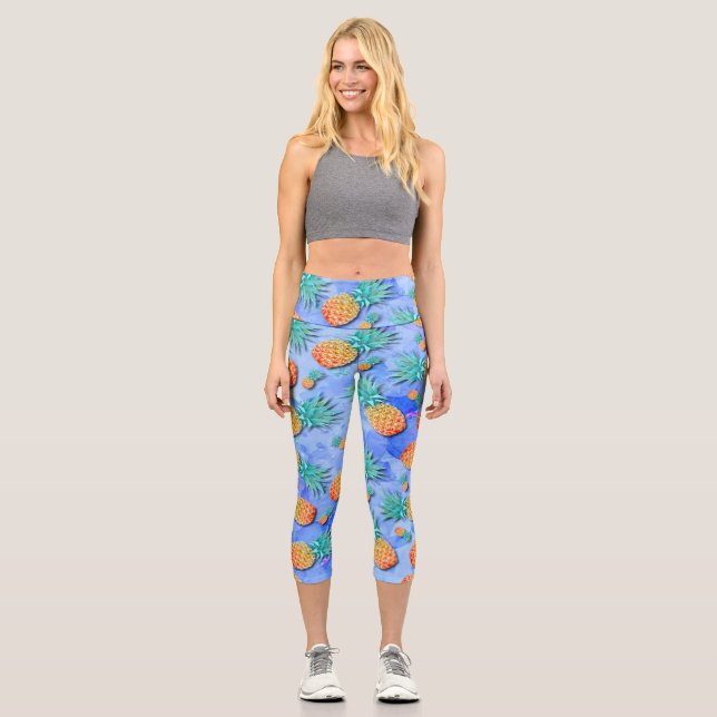 Ananas. Farbe. Party. Capri Leggings (Vorderseite)