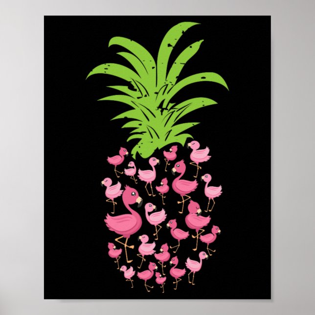 Ananas Flamingo Aloha Strände Hawaii - Pink Bir Poster (Vorne)