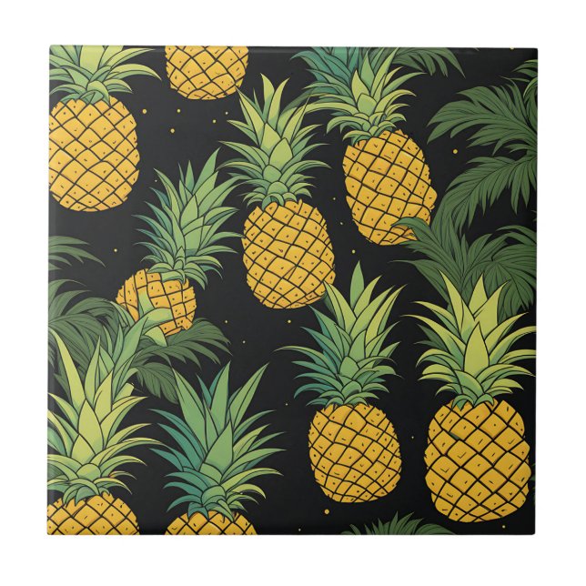 Ananas Frucht Black Fliese (Vorderseite)