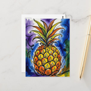 Ananas Frucht Wasserfarbe Doodle Postkarte