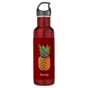 Ananas Früchte auf Rot Edelstahlflasche