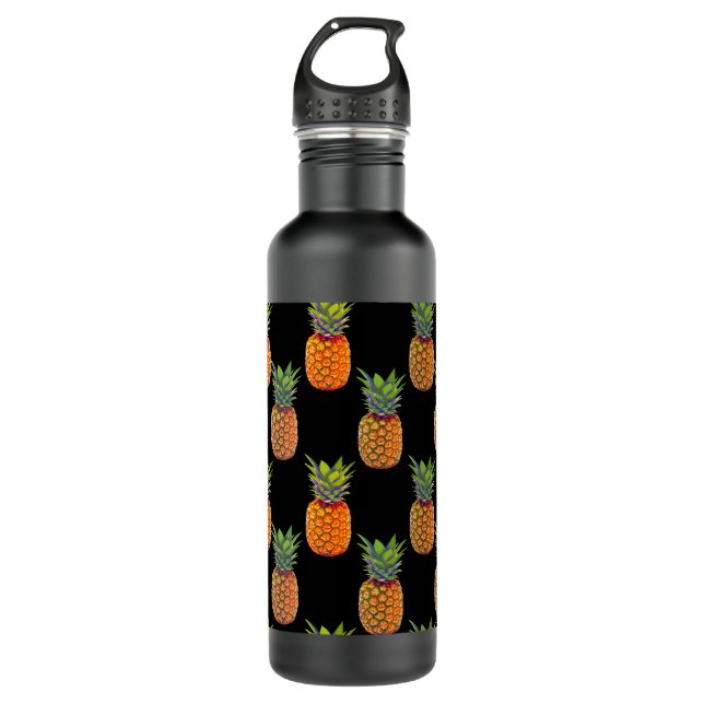 Ananas-Früchte auf schwarz Edelstahlflasche (Vorderseite)