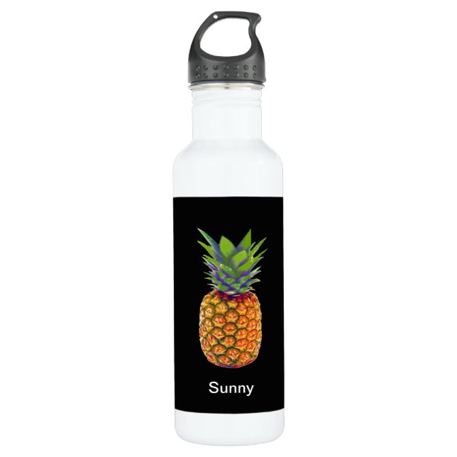 Ananas-Früchte auf schwarz Edelstahlflasche (Vorderseite)